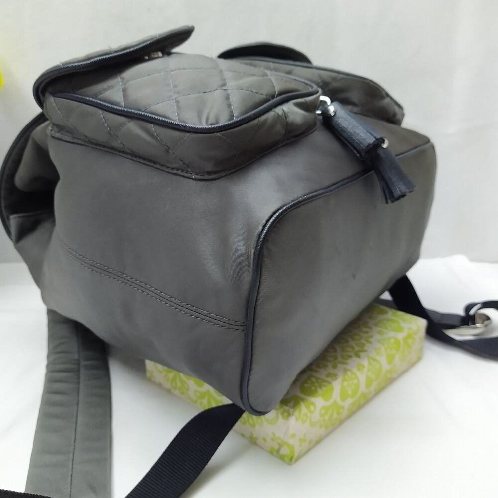 Michael Kors Kieran Dark Gray Nylon Quilted Pockets Drawstring Backpack - Picture 7 of 16